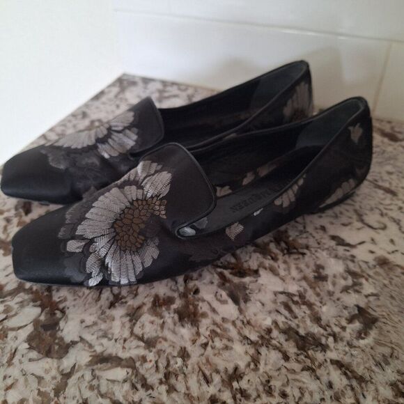 Alexander McQueen Silk Black floral print Loafer Flats size 39 - Picture 6 of 13